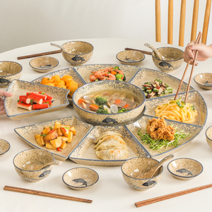 中式鱼乐拼盘餐具组合2024新款家庭团圆盘子菜盘家用陶瓷碗碟套装