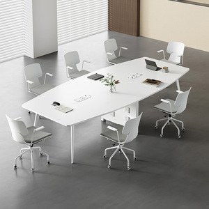 会议桌长桌简约现代小型办公桌椭圆接待会议室桌椅组合白色洽谈桌