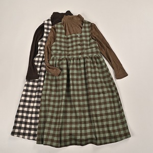 Woodplus氏伽聚酯纤维连衣裙两件套2023冬季新品内搭格子时尚长裙