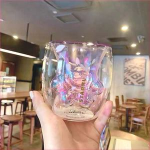 网红猫爪杯177ml樱花紫色双层咖啡牛奶玻璃杯可爱网红送礼物