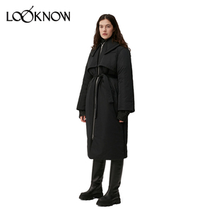 GANNI设计师品牌LOOKNOW秋冬时髦长款过膝外套时尚黑色棉衣棉服女