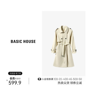 Basic House/百家好2023新款纯色工装风长款风衣B0633B5O982