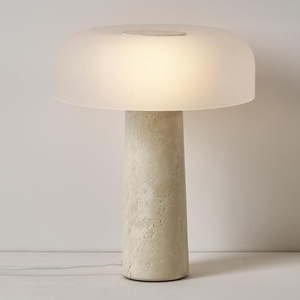 北欧简约现代洞石台灯设计师客厅书房卧室床头灯蘑菇玻璃装饰艺术