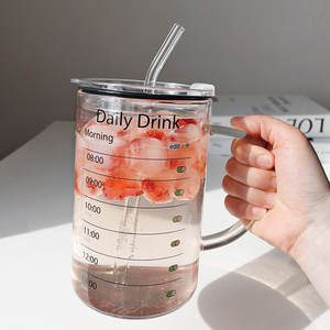 超大容量1升玻璃水杯创意图案杯子带把带吸管牛奶杯宿舍用喝水杯