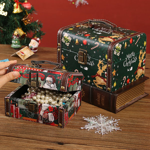 欧式儿童手提木质桌面收纳盒高档圣诞戒指项链整理首饰盒储物木盒