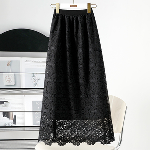 中国风味蕾丝包臀裙女2024夏季新款高腰性感黑色镂空气质半身裙子