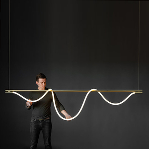 北欧创意个性设计师软装轻奢长条极简艺术餐厅吧台装饰led吊灯