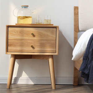 北欧现代白橡木床头柜实木床头柜特价简约原木色胡桃色床边储物柜