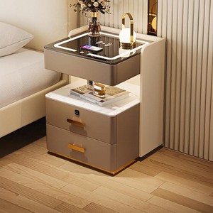 智能床头柜轻奢高级感家用卧室床头收纳柜子简约现代新款实木家具