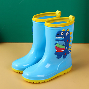 日本雨鞋儿童高筒雨鞋恐龙卡通防滑软底防水鞋胶鞋冬天加绒男女款