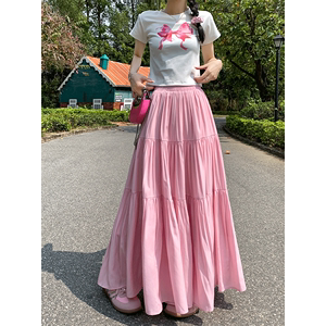 VMZM温柔甜美半身裙女2024年夏季新款a字大裙摆设计垂感高腰长裙