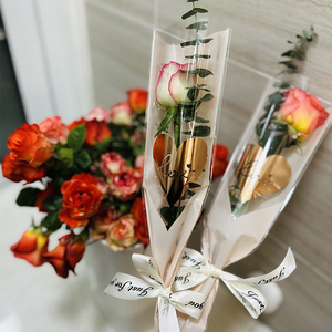 单支玫瑰花包装三角袋鲜花扭扭棒花束一支单枝一束花朵透明玻璃纸