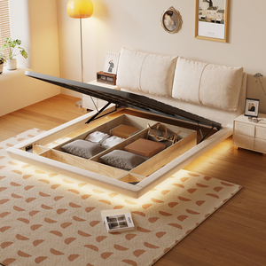 储物悬浮床极简布艺床现代简约主卧床科技布法式奶油风软包钢架床