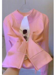 多巴胺甜美风粉色拉链卫衣女2023年秋季新款百搭高级感超好看外套