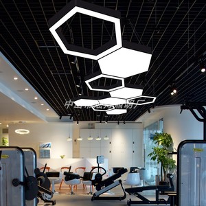 热卖LED空心六边形铁艺吊灯办公室节能灯超市健身房工程蜂巢灯具
