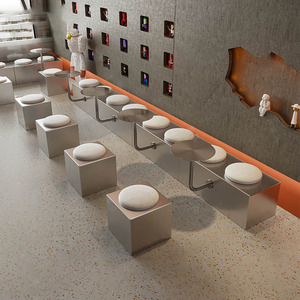 定制水泥风奶茶店桌子靠墙沙发卡座工业风咖啡厅店不锈钢休闲桌椅