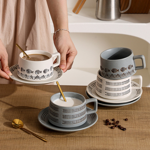 日式陶瓷精致咖啡杯创意高档马克杯粗陶复古拉花杯杯碟套装小杯子