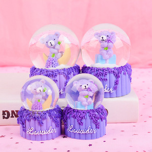 多款创意紫色小熊水晶球薰衣草发光雪花水晶球微景水晶球工艺品