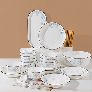 2023新款陶瓷碗碟套装家用饭碗菜盘子北欧创意高颜值碗盘碗筷组合