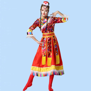 藏族舞蹈演出服装女半身裙新款少数民族藏服连衣裙广场舞表演服