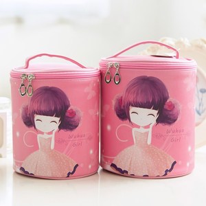 韩国手提化妆包女化妆品收纳盒防水圆筒式便携多功能大容量水桶型