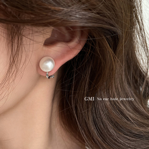 GMI无耳洞淡水大珍珠三角耳夹女新款复古气质轻奢高级感耳钉耳饰