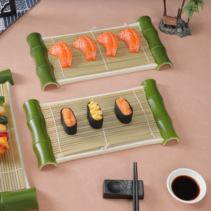 日式餐盘火锅菜品摆盘创意餐具竹帘盘刺身盘寿司料理店盘子商用