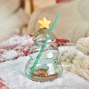 星巴克圣诞节杯子新款圣诞树吸管杯姜饼人玻璃杯女生圣诞礼物水杯