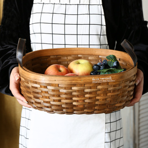 木片编水果篮藤编收纳筐编织篮子收纳篮面包篮子桌面零食筐野餐篮