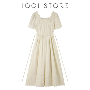 茶歇法式气质显瘦蕾丝刺绣休闲通勤白色连衣裙2024新款女夏季长裙