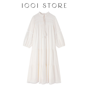 法式高级感气质白色连衣裙初秋春女装新款显瘦度假风长袖连身裙子