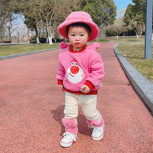 一岁女宝宝春装1半2分体卫衣外出衣服洋气婴幼儿套装可爱卡通帽子