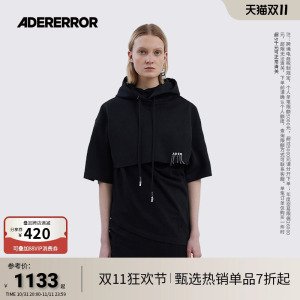 ADERERROR 潮牌情侣装时尚简约百搭短款半袖修身女连帽卫衣