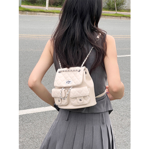 双肩包包女生2024新款时尚设计感小众旅游轻便小香风链条书包背包
