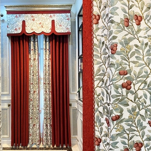 红色雪尼尔美式复古客厅卧室高遮光窗帘杨梅树加厚别墅提花窗帘布