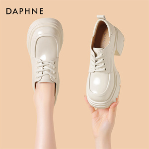 Daphne/达芙妮24款厚底新款系带乐福鞋圆头百搭粗跟春季女鞋单鞋