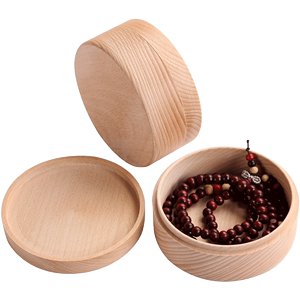 圆木盒 榉木戒指盒 实木带盖圆形首饰盒珠宝耳环项链收纳小木盒子