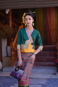 泰锦傣族民族衣服西双版纳网红传统民族风女时尚气质套装墨绿显白
