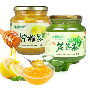 原装进口韩国农协蜂蜜柠檬茶1kg+芦荟茶1kg蜂蜜水果茶酱2瓶组合装