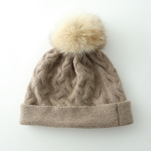 N种帽子女士麻花羊绒带毛球帽子户外加厚保暖护耳套头针织休闲帽
