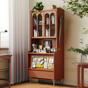复古实木书柜家用小户型美式餐边柜樱桃木柜现代简约玻璃展示柜子