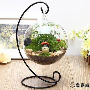 微景观铁架玻璃花瓶 透明悬挂圆瓶 苔藓DIY花瓶 创意家居工艺品