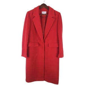 纳纹女装领气质直筒经典大气宽松版纯色红色羊毛呢大衣外套风衣