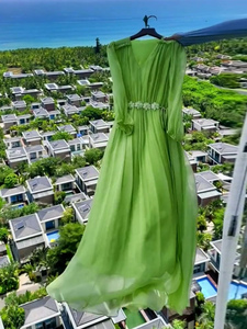 绝美绿色连衣裙仙气超仙森系浪漫复古穿搭海边度假设计师裙子夏季