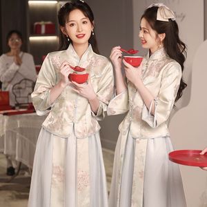 中式伴娘服2023秋冬新款婚礼中国风超仙高端小个子显瘦礼服长款