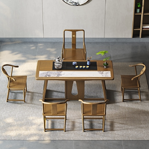 新中式茶桌2024新款禅意实木框架茶台简约现代家用阳台茶桌椅组合
