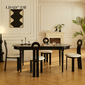 LDAD法式复古风格实木餐桌椅组合美式客厅家用椭圆形餐桌现代简约