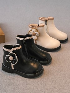儿童女鞋秋冬款靴子女童2023冬新款马丁靴公主鞋二棉加绒洋气皮靴