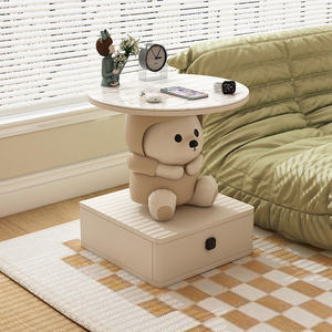 奶油风儿童床头柜一体灯卡通创意造型玩偶可爱托盘卧室床头小茶几