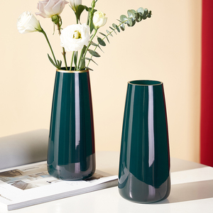 北欧简约创意轻奢绿色花瓶水养鲜花仿真花玻璃插花瓶客厅餐桌摆件